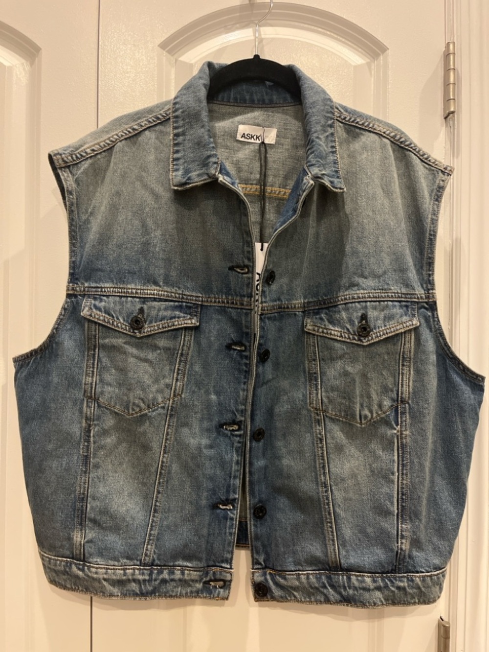 ASKK NY Denim Vest Oversized M/L (Size #2) NWT Bogart Wash